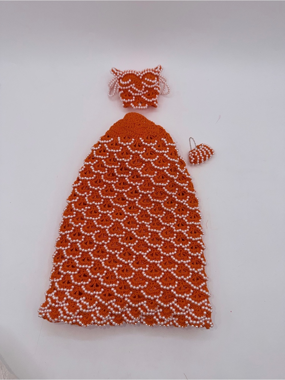 Handcrafted Orange Beaded Crochet Hat Set - Women Accessories